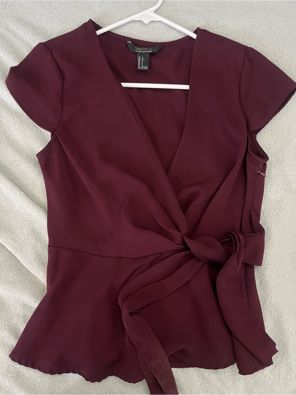 Forever 21 Women's Wine Wrap Tie Blouse
